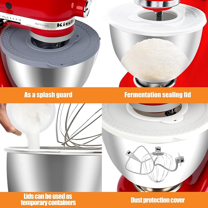 Silicone Mixers Bowl Cover Compatible with KitchenAid 4.5-5 Quart Tilt-Head Stand Mixers Bowl (Grey)