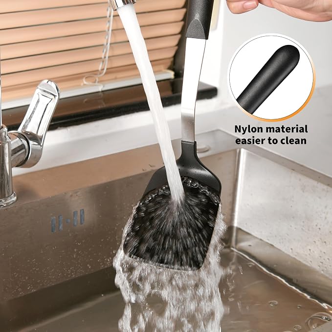 4 Pcs Cooking Utensils Set, Stainless Steel Kitchen Utensils, Heat Resistant Metal Kitchen Tools Include Solid, Slotted Turner, Serving Spoon, Non-Stick Wok Spatula, Dishwasher Safe, Silver