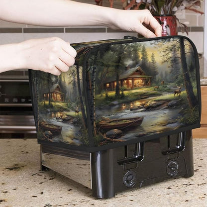 Forest Deer Animal Toaster Cover 4 Slice Wide Slot Washable Kitchen Appliance Covers Fingerprint Bread Machine Dust Cover Small Toaster Oven Accessories Covers Bread Maker Bag Women Gift
