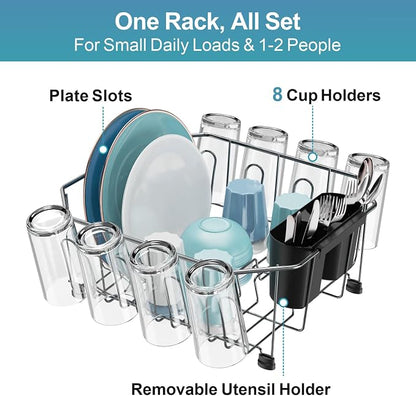 GSlife Small in Sink Dish Drying Rack - Stainless Steel Compact Dish Drainer for RV Kitchen Apartment Sink, Rust Resistant Inside Sink Rack, 1–2 Person Households, 11.6" W x 13.4" L, Gunmetal Grey