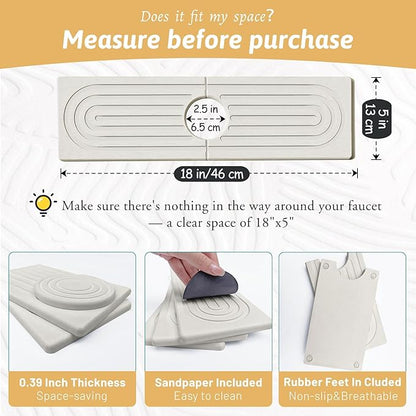 Detachable Faucet Handle Drip Catcher, Dish Drying Mat Soap Sponge Holder Tray for Kitchen Accessories, Bathroom Counter Sink Splash Guard, Home Organization Gadgets Organizer for Farmhouse, Ash Gray