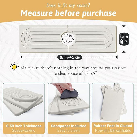 Detachable Faucet Handle Drip Catcher, Dish Drying Mat Soap Sponge Holder Tray for Kitchen Accessories, Bathroom Counter Sink Splash Guard, Home Organization Gadgets Organizer for Farmhouse, Ash Gray