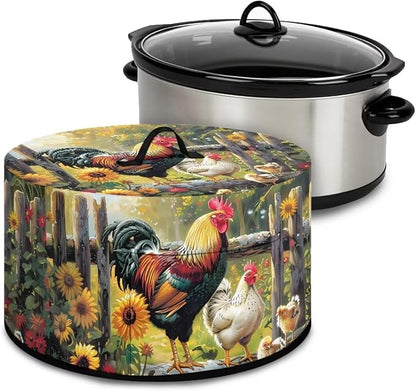 Farm Chickens Rooster Slow Cooker Dust Cover Crock for Pot Covers Fits 6-8 qt Oval Slow Cooker Small Appliance Protection Cover with Pocket Kitchen Accessories Decor
