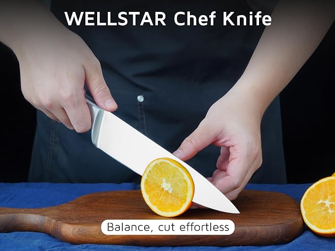 WELLSTAR Chef Knife with Sheath, Sharp Kitchen Knife 8 inch Cooking Knives with German HC Steel - Silver