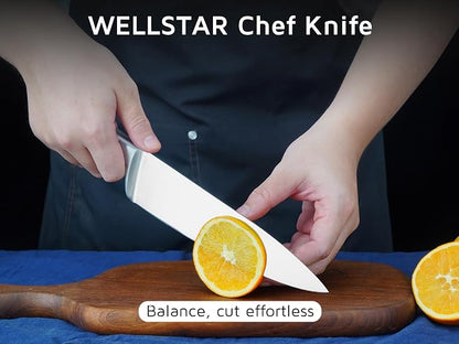 WELLSTAR Chef Knife with Sheath, Sharp Kitchen Knife 8 inch Cooking Knives with German HC Steel - Silver