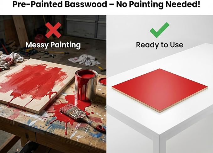 4 Pack Pre-Painted Colored Plywood Sheets,12x12x1/8 Inch (3mm) Basswood Board,Ideal for Laser Cutting, Engraving, DIY Crafts, Ornaments, Models Making (Red)