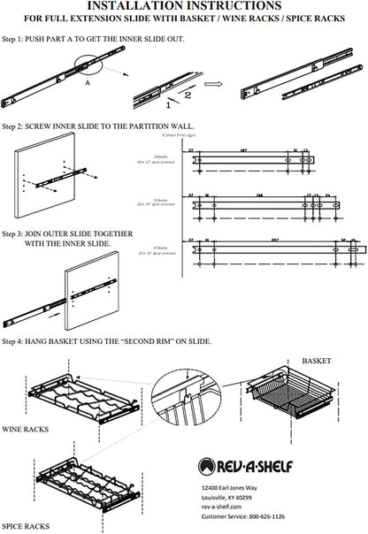 Rev-A-Shelf Sidelines 5WBR-18CR-1 18" Chrome Single Wire Pullout 4 Wine Bottle Rack Organizer for 14" Deep Kitchen Pantry or Bar Cabinet Closet