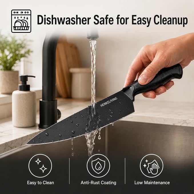 Knife Set, 19-Piece Dishwasher Safe Black Kitchen Knife Block Set with Built-in Sharpener, Stainless Steel Cutlery Set for Everyday Prep, Steak Nights and Modern Kitchens
