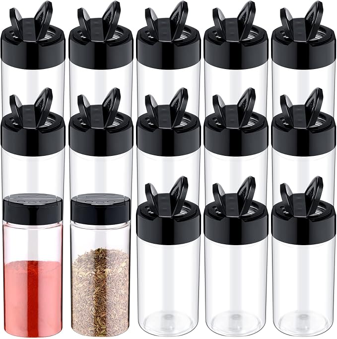 Mimorou 30 Pack 8.7 oz Plastic Spice Jars with Shaker Lids Clear Seasoning Containers Spice Bottles for Kitchen Storing Herbs Seasoning Powders