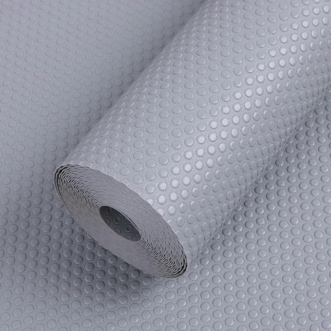 FLPMIX Shelf Liners for Kitchen Cabinets: Non-Adhesive Drawer Liner 17" W x 300" L - Light Gray Waterproof Easy to Cut Cupboard Mat for Bathroom Pantry Shelves