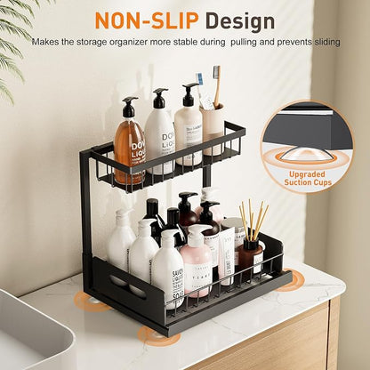 Under Sink Organizer,Metal Pull Out Cabinet Organizer Shelf,Kitchen Bathroom Organizers with Sliding Drawer,Storage Shelves,Storage and organization for Home,Laundry,RV,Pantry,Spice,Black,1 Pack