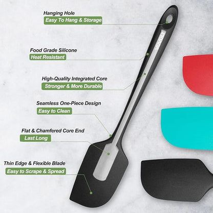 Silicone Spatula for Kitchen, 600°F Heat resistant Spatulas for Baking, Cooking, Scraping,and Mixing, Non Stick Kitchen Utensils, BPA Free, 11.2 IN, 3 Pack, Black