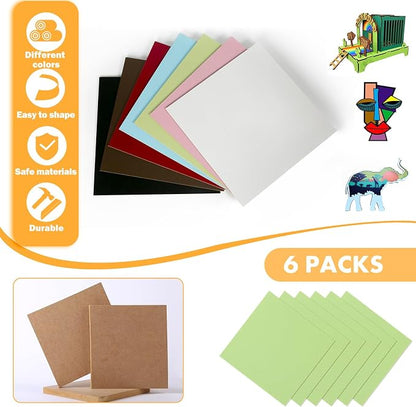 6 Pack Colored MDF Boards for Laser Engraving, 12x12x1/8 (3mm) Unfinished Fiberboard for Laser Cutting, DIY Craft Projects, Home Decor, Sign Making, Woodworking (Light Green)