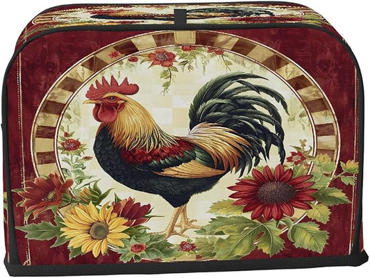Rooster Animal Toaster Cover 2 Slice Wide Slot Washable Toaster Covers | Red Flower Dust and Fingerprint Protection Bread Maker Covers for Kitchen Accessories Decor Bakeware Women Gift