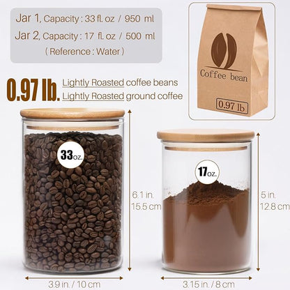 6 Pack Glass Food Storage Jars with Airtight Lids, Clear Glass Jar with Bamboo Lid, Airtight Food Canister for Tea, Candy, Coffee, Sugar, Cookie, Snack. (Round | 5+6 Inch) SET of 3