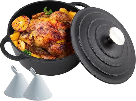 4 Quart Dutch Oven Enameled Cast Iron with Lid - Big Dual Handles - Oven Safe up to 500°F - Classic Round Pot for Versatile Cooking Matte Black(No Enameled
