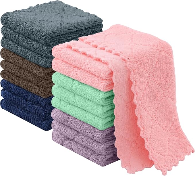 Homaxy Dish Cloths 18 Pack-7" x 9", Coral Velvet Microfiber Cleaning Rags, Nonstick Oil Fast Dry Dishcloths