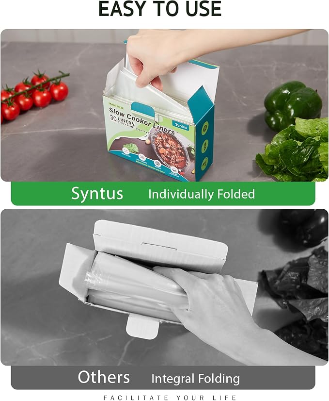Syntus Slow Cooker Liners, 30 Count Cooking Bags Large Size Disposable Pot Liners Plastic Bags, Fit 3QT to 8QT for Slow Cooker Cooking Trays, 13"x 21", 30 Liners