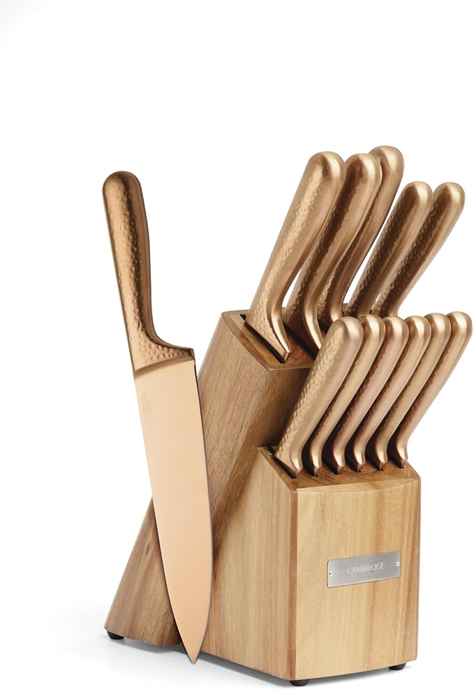 Cambridge Silversmiths Rame Hammered Copper 12-Piece Cutlery Set with Block