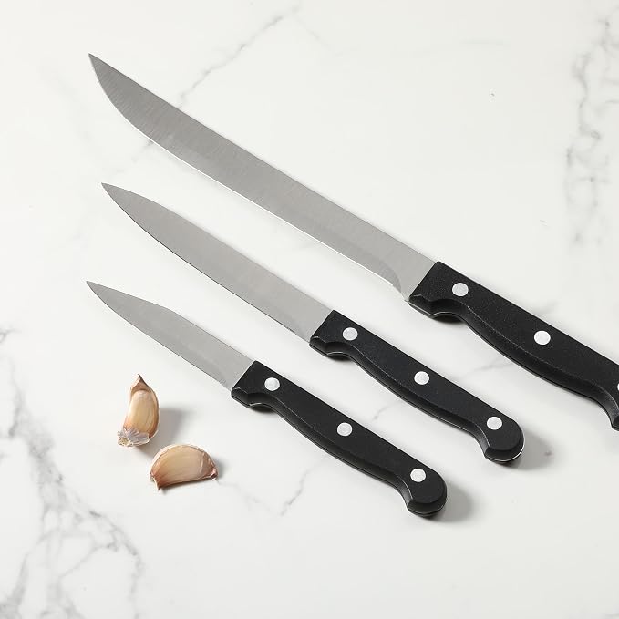 BAMBOO LAND- Kitchen Knife Set, 9 pcs, Stainless Steel Knife Set with Block and Sharpener, Kitchen Knives with Wooden Block