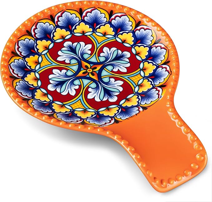 vancasso Ceramic Spoon Rest for Stove Top, 7.7 Inch Cooking Spoon Holder for Kitchen Counter Decor, Spoon Holder for Coffee Spoon Rest, Spoon Cradle, Spatula, Spoons or Tongs, Decorations, Orange