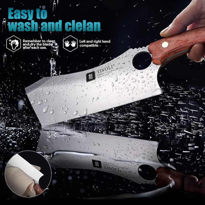 TIVOLI Meat Cleaver Knife Japanese Kitchen Vegetable Knife Sharp Meat Chopper Forged In Fire Full Tang Cleaver Knives with Sheath Bottle Opener for Outdoor Camping Men Women