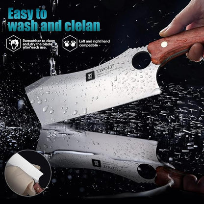 TIVOLI Meat Cleaver Knife Japanese Kitchen Vegetable Knife Sharp Meat Chopper Forged In Fire Full Tang Cleaver Knives with Sheath Bottle Opener for Outdoor Camping Men Women