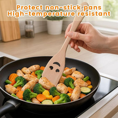 HANSGO 5PCS Wooden Spoons for Cooking, Funny Wooden Utensil Set Wood Spatulas with Smile Faces Cute Kitchen Accessories, Best Cooking Gifts for Housewarming Wedding Holidays