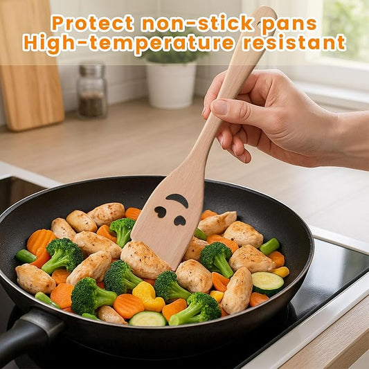 HANSGO 5PCS Wooden Spoons for Cooking, Funny Wooden Utensil Set Wood Spatulas with Smile Faces Cute Kitchen Accessories, Best Cooking Gifts for Housewarming Wedding Holidays