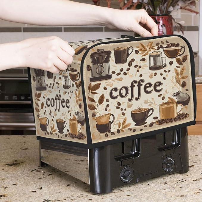 2 Slice Fun Coffee Brown Toaster Cover Waterproof Dust Fingerprint Bread Machine Cover Washable Kitchen Appliance Protector For Home Kitchen Bakeware Table Decor Women Gifts