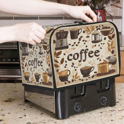 2 Slice Fun Coffee Brown Toaster Cover Waterproof Dust Fingerprint Bread Machine Cover Washable Kitchen Appliance Protector For Home Kitchen Bakeware Table Decor Women Gifts