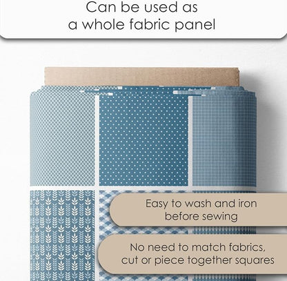 Cotton Satin Patchwork Fabric Panel – 35 Designs, 20×20 cm Squares, Single Piece 150×110 cm, Blue Patchwork Quilt Fabric (Blue Harmony Patchwork Set, 35pcs 8x8 inch)