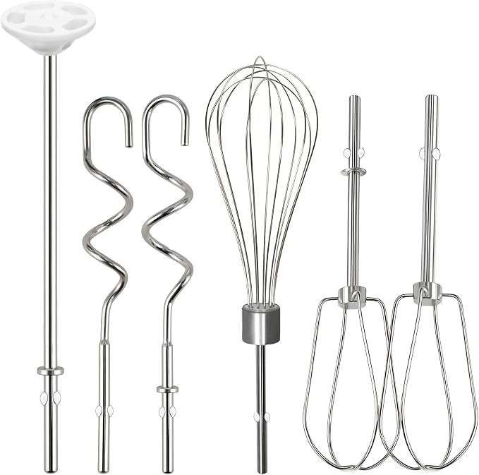 Hand Mixer Beaters Attachments for KitchenAid KHM512 KHM6118 KHM7210 KHM926, Including Turbo Beater, Pro Whisk, Dough Hooks, Blending Rod, Set of 6