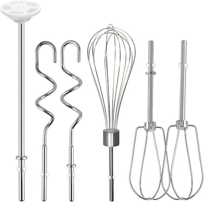 Hand Mixer Beaters Attachments for KitchenAid KHM512 KHM6118 KHM7210 KHM926, Including Turbo Beater, Pro Whisk, Dough Hooks, Blending Rod, Set of 6