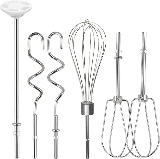 Hand Mixer Beaters Attachments for KitchenAid KHM512 KHM6118 KHM7210 KHM926, Including Turbo Beater, Pro Whisk, Dough Hooks, Blending Rod, Set of 6