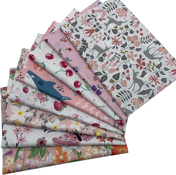 aufodata 8 Pieces 19.6" x 19.6" (50cm x 50cm) Cotton Fabric Squares for Sewing Quilting Patchwork Floral Pattern Precut Fabric for DIY Crafting Artcraft (Pink)