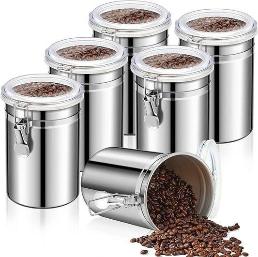 Lallisa 3 Pcs Stainless Steel Kitchen Canister 62 fl oz with Airtight Clear Clamp Lid, Metal Food Storage Container Set for Coffee Bean Ground Coffee Flour Sugar Spice Tea Cereal Snack Candy Pantry
