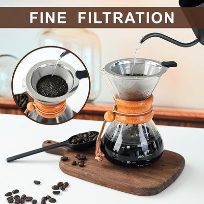 FrutPunch Pour Over Coffee Maker with Stainless Steel Filter, Pour Over Coffee,Pour Over Coffee Dripper, 13.5 OZ, Drip Coffee Maker, High Heat Resistant Carafe, also for Camping, Hiking