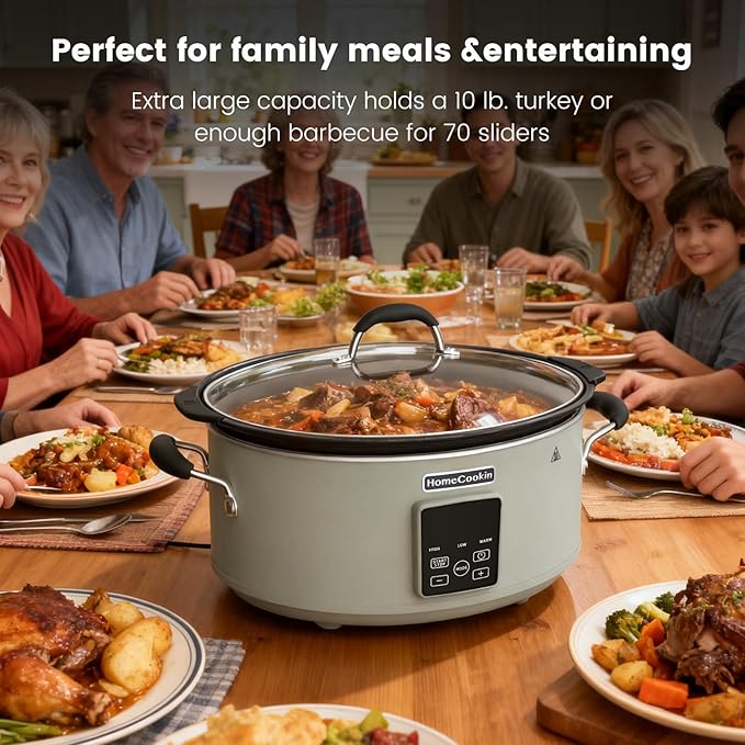 HOMECOOKIN Slow Cooker, Extra Large 10 Quart Programmable Slow Cookers with Timer, Dishwasher Safe Glass Lid & Crock, Kitchen Appliance for Families and Gatherings, Olive
