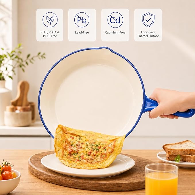 7-Piece Enameled Cast Iron Cookware Set: Dutch Ovens, Skillet & Sauce Pan with Non-Stick Ceramic Coating - Oven Safe to 550°F, PFOA-Free (Cobalt Blue)