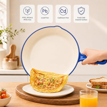 7-Piece Enameled Cast Iron Cookware Set: Dutch Ovens, Skillet & Sauce Pan with Non-Stick Ceramic Coating - Oven Safe to 550°F, PFOA-Free (Cobalt Blue)