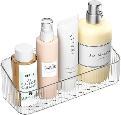 ZEXALOR Wall Mount Organizer for Kicthen, Bathroom, Dresser, Office, Pantry Storage and Organization - Clear Long Wall Basket Storage, Cabinet Door Organizer (9.4×3.9×2.7")