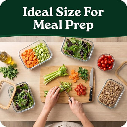 6-Pack Glass Food Storage Containers with Clear-Top Bamboo Lids – Plastic Free 27 Oz Glass Meal Prep Containers for Lunch, Eco Friendly Airtight Food Storage, Microwave & Oven Safe