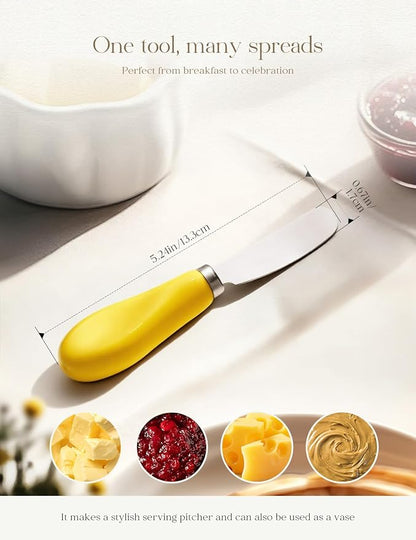 AISBUGUR 2 Pack Stainless Steel Butter Spreader Knife, Butter Knife with White Porcelain Handle, Cheese Butter Spreader Knives for Kitchen Yellow