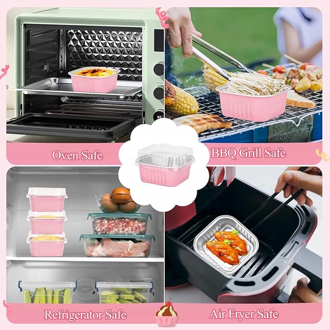 selizo 60 Pack 5oz Mini Disposable Cake Pans with Lids, Aluminum Foil Square Baking Cups, 3.5x3.5 Small Baking Cake Tins Cup Cake Containers with Lids for Individual Cakes