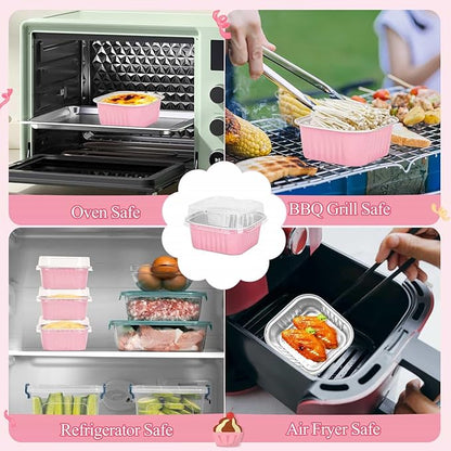 selizo 60 Pack 5oz Mini Disposable Cake Pans with Lids, Aluminum Foil Square Baking Cups, 3.5x3.5 Small Baking Cake Tins Cup Cake Containers with Lids for Individual Cakes