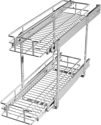 LOVMOR 2 Tier Individual Pull Out Cabinet Organizer 7½" W x 21½" D, Slide Out Kitchen Cabinet Storage Sliding Shelves