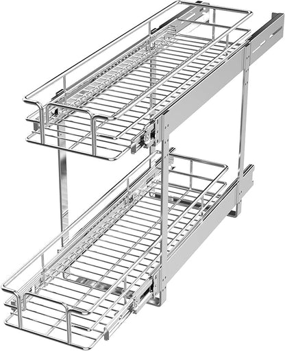 LOVMOR 2 Tier 5½" W x 21½" D, Individual Pull Organizer Kitchen Cabinet Storage Sliding Shelves