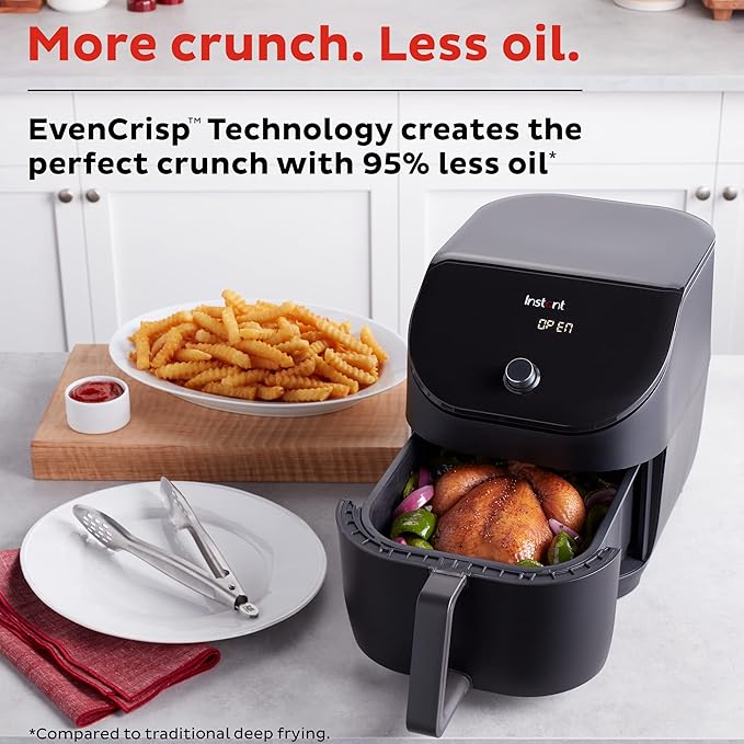 Instant Pot Vortex Slim 6QT Air Fryer that Crisps, Roasts, Reheats, Bakes, Broils & is Quiet, Space Saving, Nonstick, Dishwasher-Safe, 100+ In-App Recipes, from the Makers of Instant Pot, Black