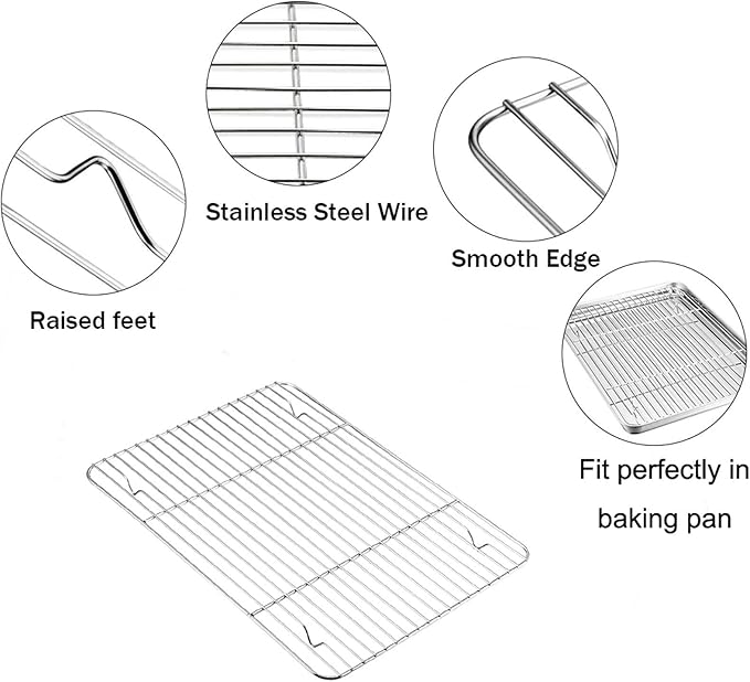 TeamFar Baking Tray and Rack Set, Stainless Steel Baking Pan Cookie Sheet with Cooling Rack, 12.5 x 9.5 x 1 inch, Non Toxic & Healthy, Easy Clean & Dishwasher Safe